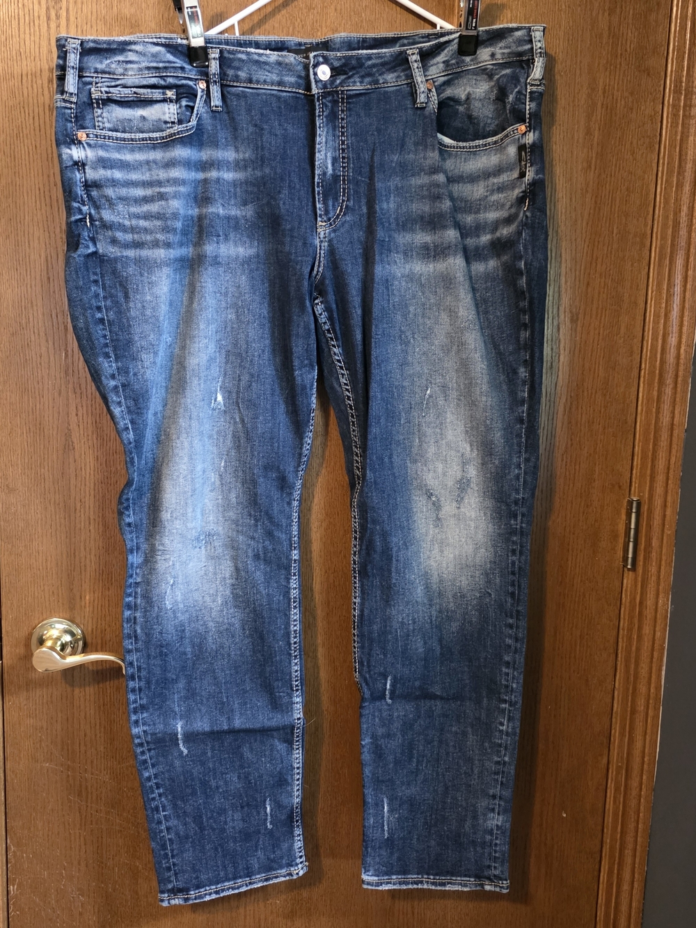 Silver Jeans Womens Plus Slim Straight Faded Blue Denim